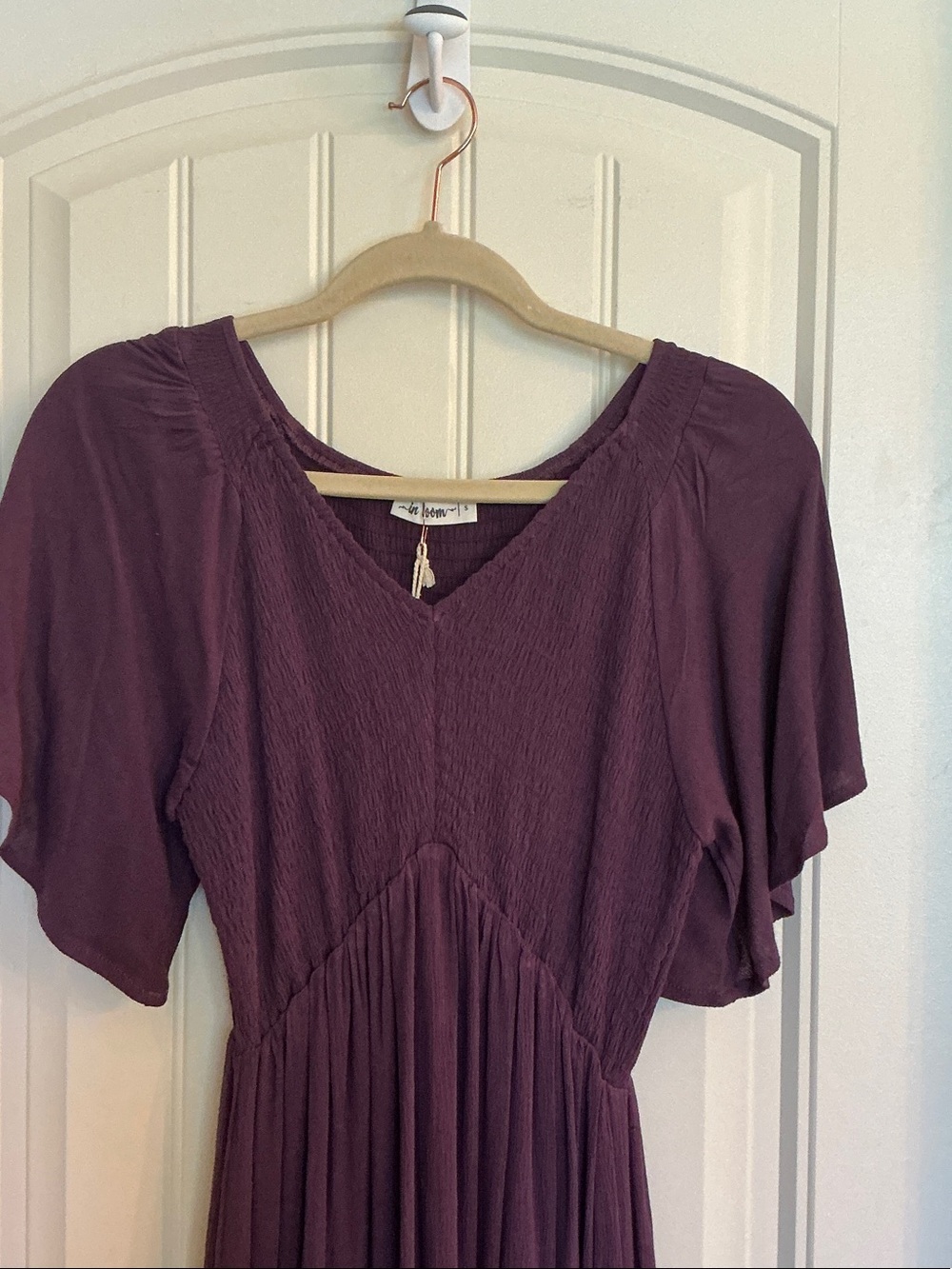 Flutter Sleeve Maxi Dress in Deep Plum - Picture 3 of 3